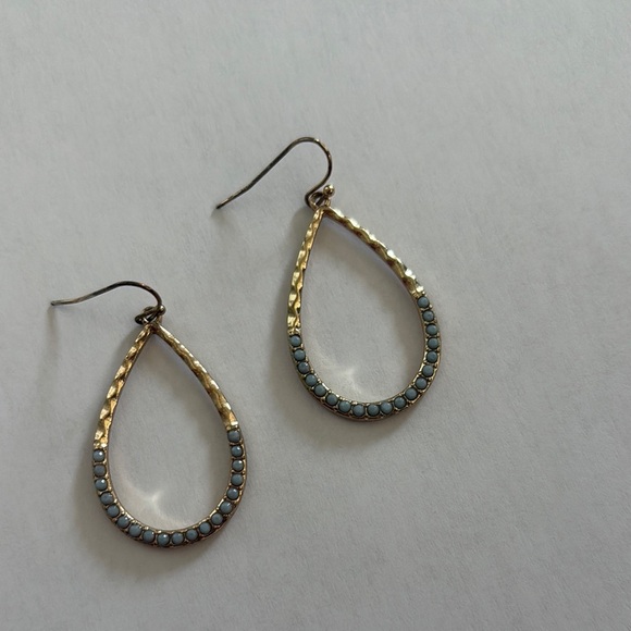 Gold tone with blue gemstones Teardrop Earrings clear backs will be provided - Picture 6 of 6